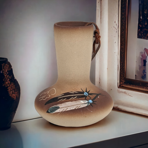 Betty Selby Pottery Vase with Feather Design