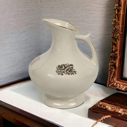 Vintage MCM Ceramic Pitcher 4 1/2" Bud Vase with Floral Design