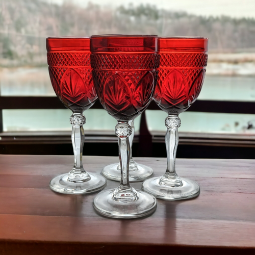 Set of 4 Cristal D'Arques Durand Antique Ruby Water Goblets