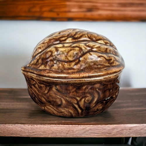 Hand Painted Glazed Walnut Covered Snack Bowl