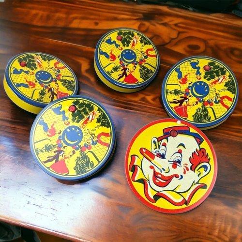 Set of 5 Vintage Metal New Years Eve Noise Makers with Clowns
