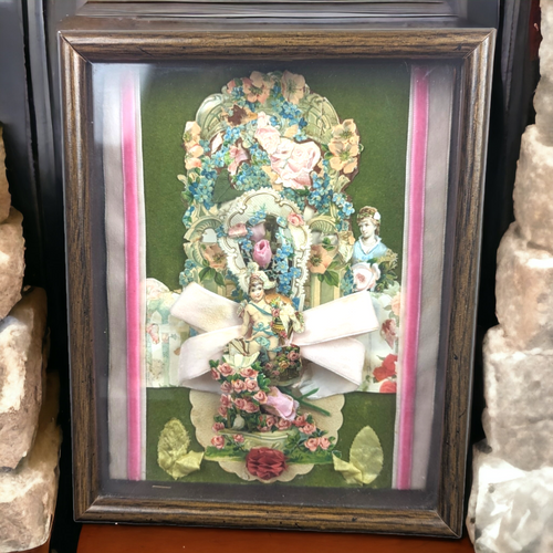 Vintage Art Display Collage Shadow Box, Valentine with Note on the Back