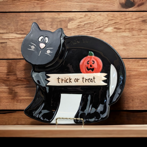 Black Cat Trick or Treat Halloween Serving Tray