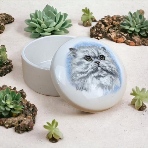 Vintage Persian Cat Ceramic Lidded Trinket Box