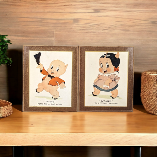 Vintage 1940s Porky Pig and Petunia Wall Plaques by L. Schiesinger - Timeless Cartoon Collectibles