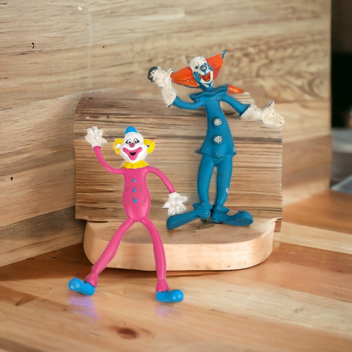 Pair of Vintage Bendable Clowns, Bozo and Russ, Imperfect Hands