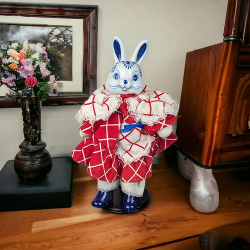 Vintage Porcelain Blue and White Rabbit Harlequin Doll