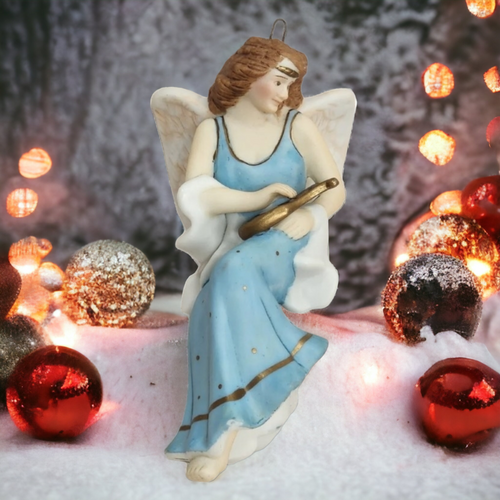 1988 Hallmark Angelic Minstrel Porcelain Ornament, Missing Wood Base