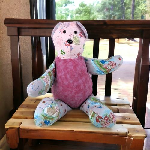 Handmade Fabric Teddy Bear with Starberry Shortcake Print