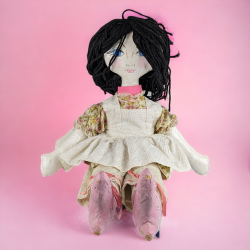 Handmade Doll with Paper Mache Head, Hands, and Feet