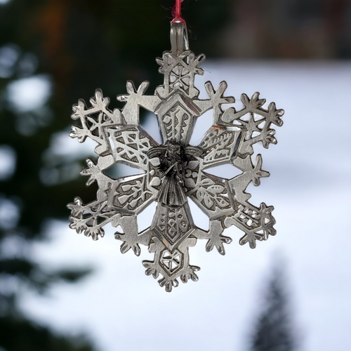 Vintage Pewter Angel Snowflake Ornament