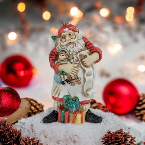 Vintage Silvestri Ceramic Santa with Toy Ornament