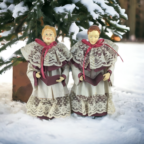 Vintage Paper Mache Caroler Pair