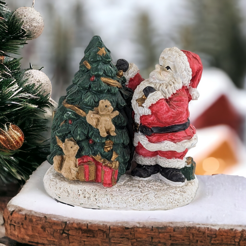 Vintage Resin Opening Santa Claus and Tree Figurine