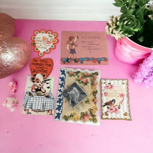 Set of 5 Vintage Valentine's Day Cards, Used