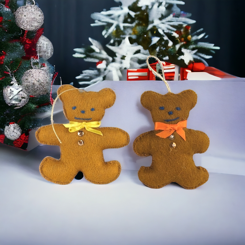 Pair of Plush Handmade Bear Ornaments