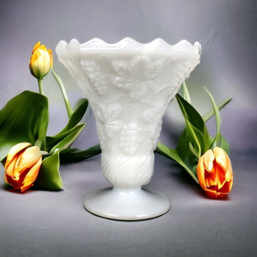 Vintage Anchor Hocking Milk Glass Grapevine Vase