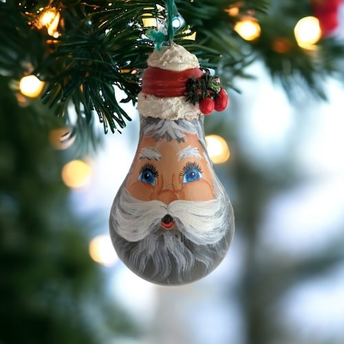 Vintage Painted Light Bulb Santa Ornament