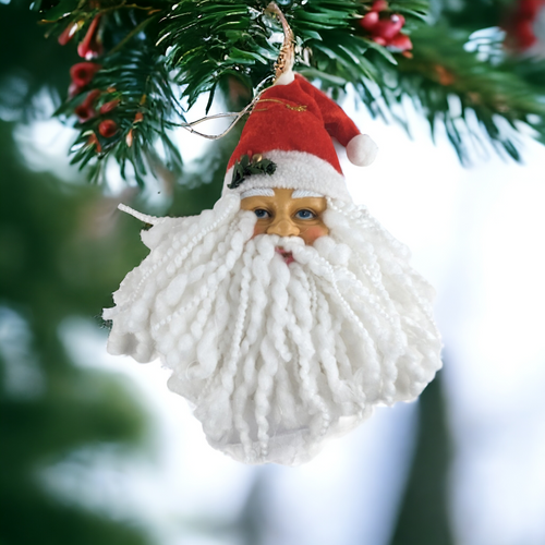 Vintage Santa Head Ornament with Red Hat