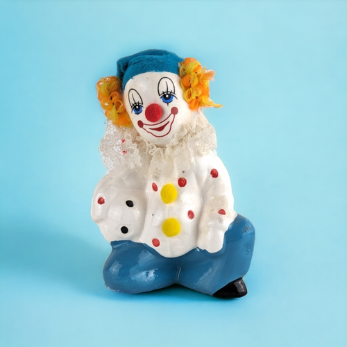 Vintage Polka Dot Ceramic Clown Figurine