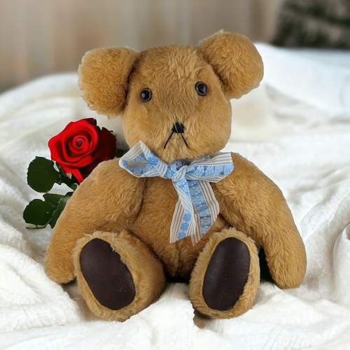 Vintage Tan 16"Teddy Bear with Blue Bow