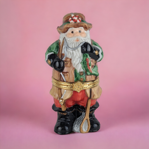 Vintage Porcelain Fisherman Santa Trinket Box