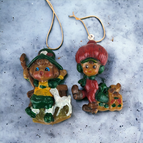 Vintage 1950s Hollow Plastic Ornament Boy and Girl Pair