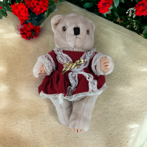 Vintage 12" Teddy Bear in Red Dress