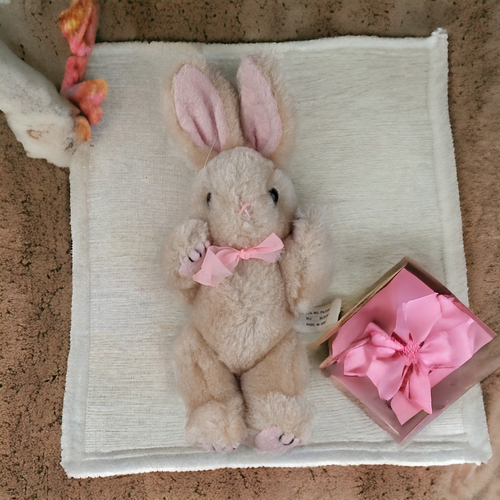 Vintage 8" Plush Bunny with Pink Bow
