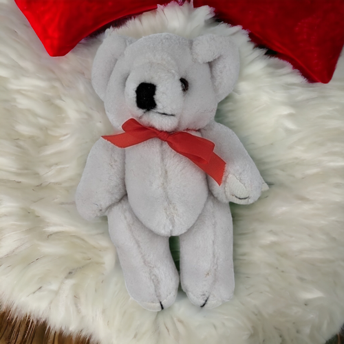 Vintage Plush 5" White Bear with Red Bow