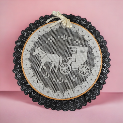 Vintage Embroidery Hoop Horse and Carriage 11" Wall Hanging