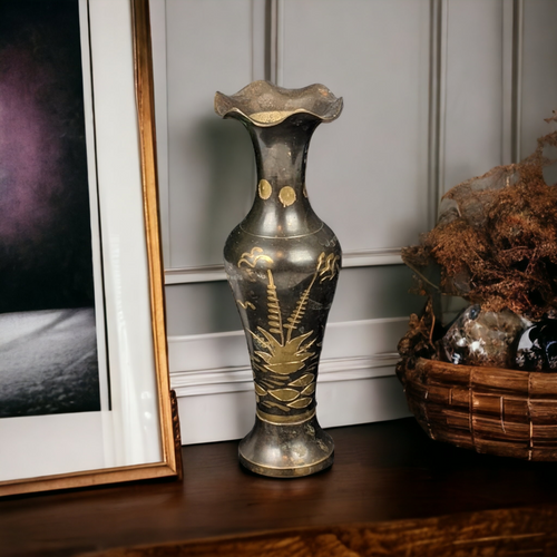 Etched Brass 8" Vase Made in India