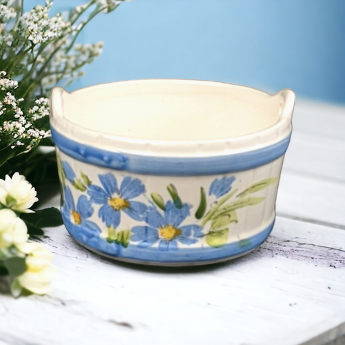 Vintage FTDA Wiess Hand-Painted Blue Floral Planter