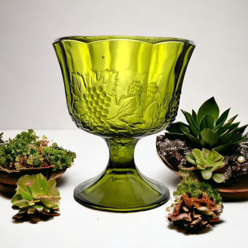 Vintage Indiana Glass Colony Harvest Green Planter, Mid-Century Modern