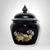 Avon Black Glass Lidded Ginger Jar with Floral Design