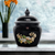 Avon Black Glass Lidded Ginger Jar with Floral Design