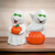 Vintage Ceramic Ghosts with Green Eyes and Pumpkin Figurine