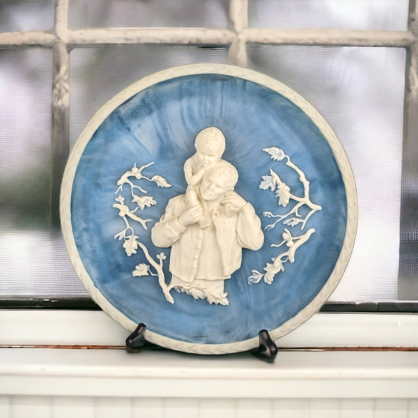 Vintage Incolay "Daddy and I" Blue Stone Plate (10") - Poem #3827 - Father's Day Treasure