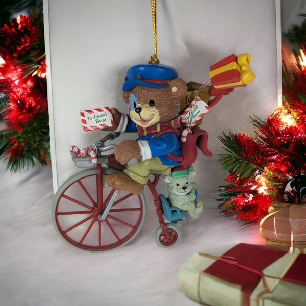 Vintage Teddy Bear on a Bicycle Ornament (3.5")