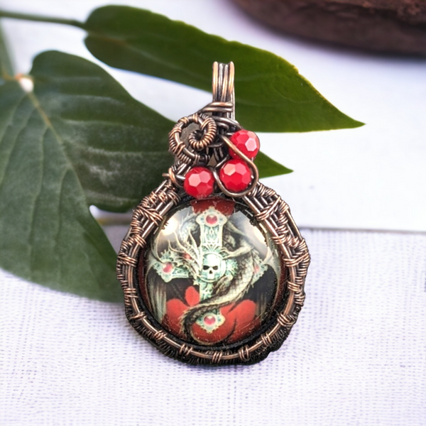 Copper Wire Wrapped Pendant with Dragon
