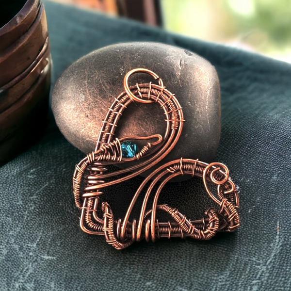 Copper Wire Heart Necklace with Snake Accent