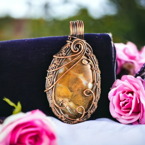 Hand Crafted Copper Wire Wrapped Agate Pendant