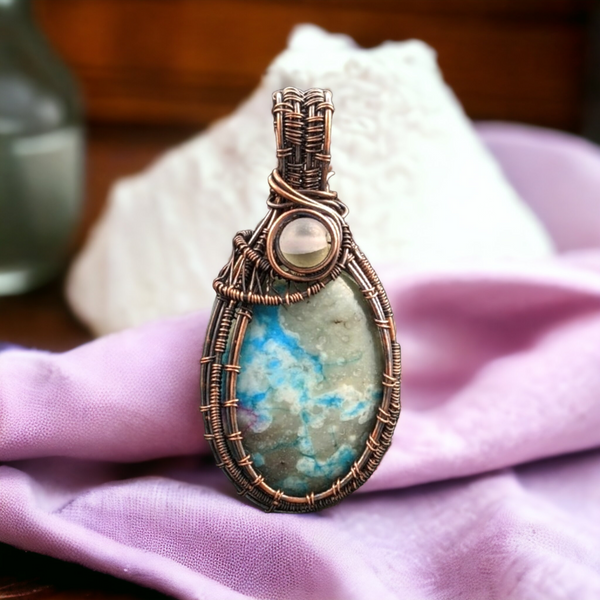 Copper Wire Wrapped Natural Stone Pendant