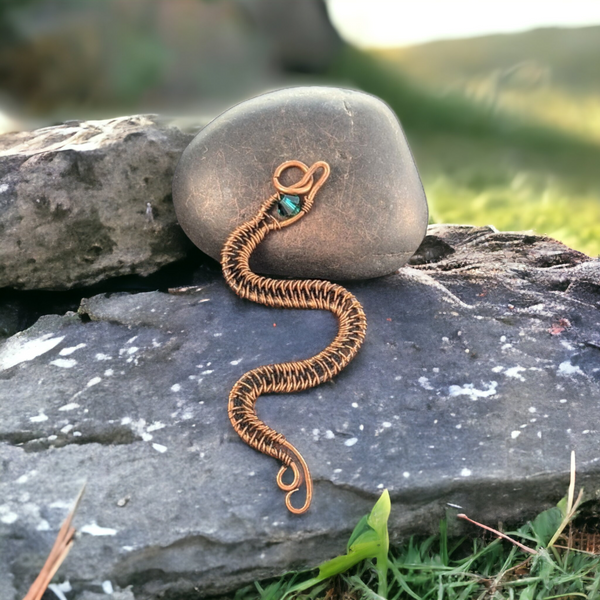 Handmade Copper Wire Wrapped Snake-Shaped Pendant