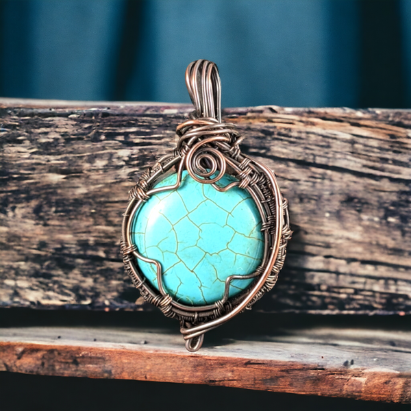 Handmade Copper Wire Wrapped Howlite Pendant