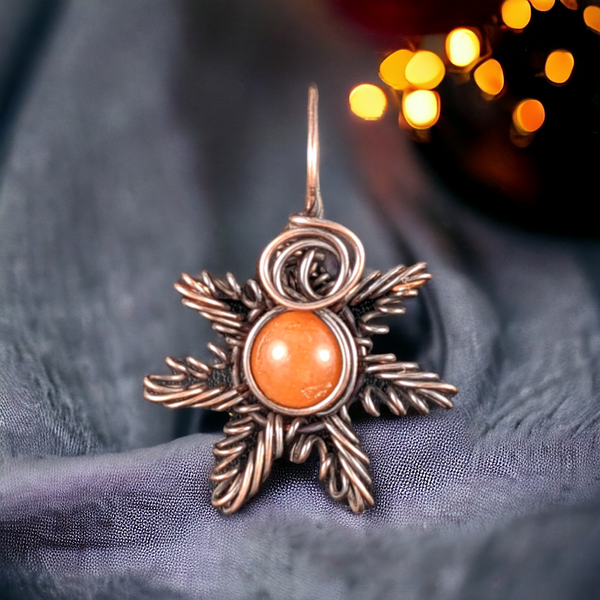 Handcrafted Copper Wire Star Pendant with Carnelian Bead