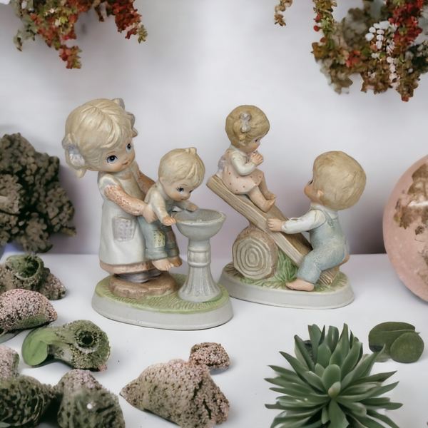 Vintage Pair of Homco Ceramic Children Playing Figurines 1406