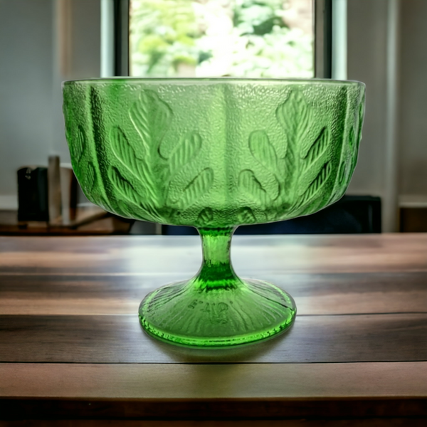 1975 FTD Vintage Green Glass Compote/Planter
