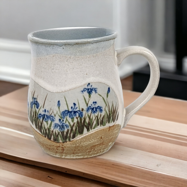 Vintage Pottery Mug with Delicate Blue Flowers