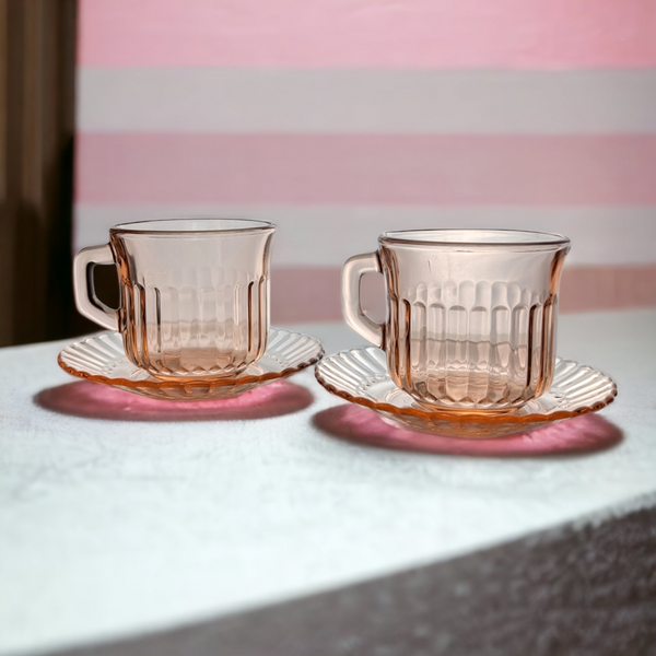 Pair of Forte Crisa Radiance Pink Cup and Saucer Sets